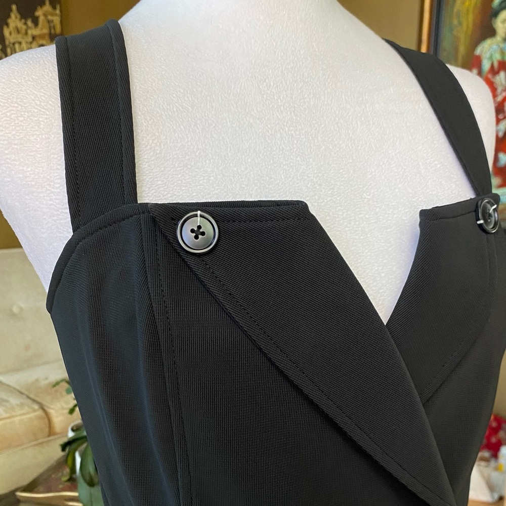 GRACIA Black Wrap Tie Waist Snap Button Sleeveless Trench Midi LBD large - Picture 6 of 15